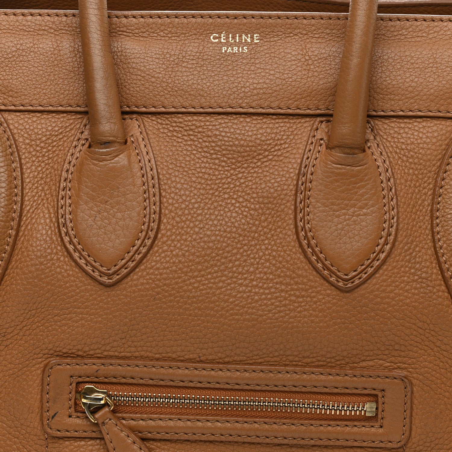 Celine Drummed Calfskin Mini Luggage Camel 7 of 17