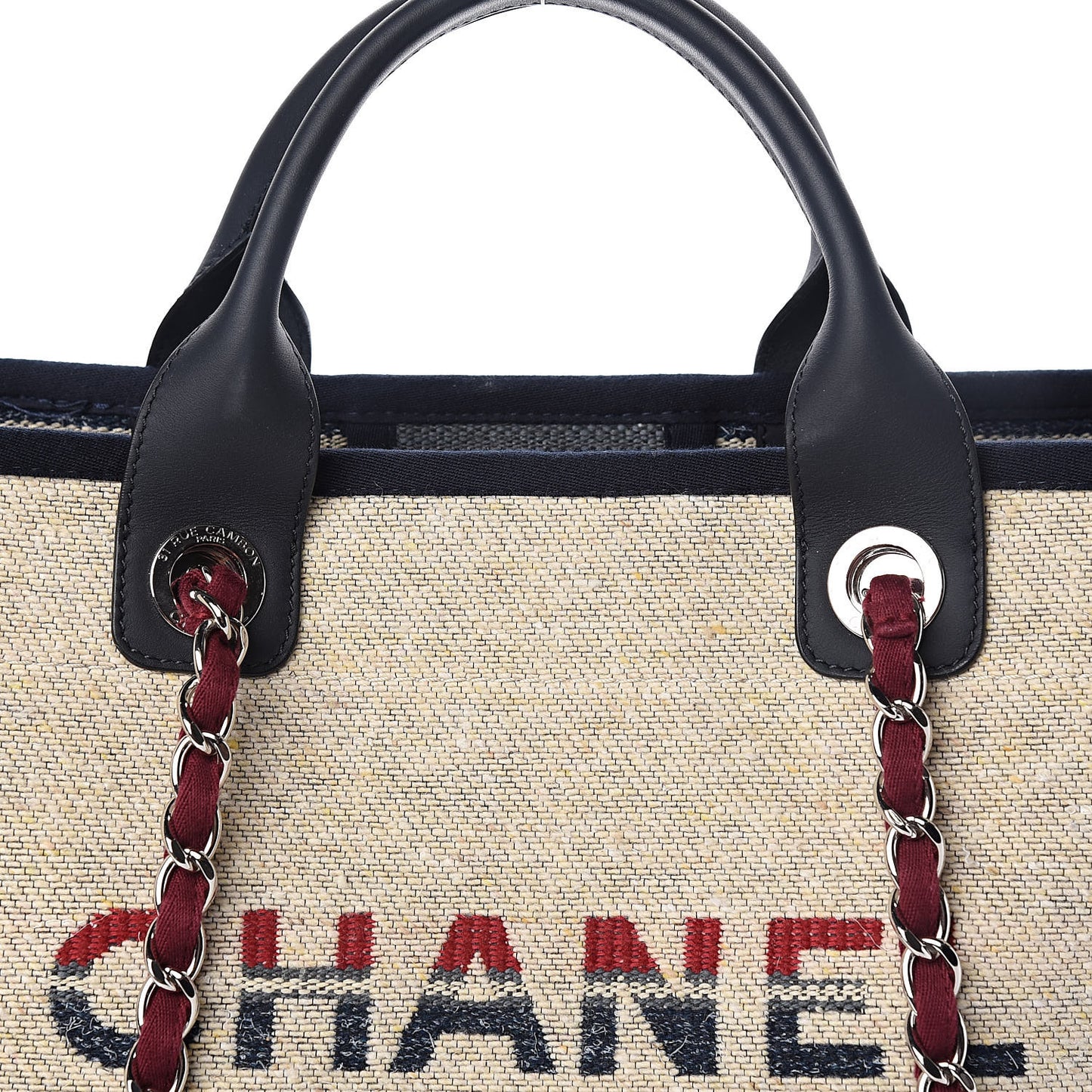 Striped Canvas Medium Deauville Tote Beige