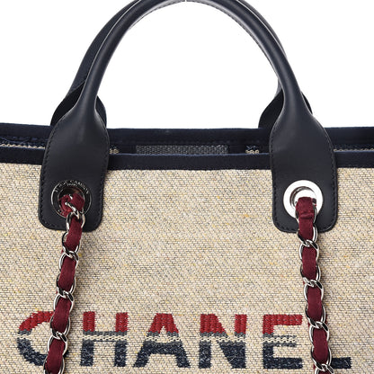 Chanel Striped Canvas Medium Deauville Tote Beige 10 of 12
