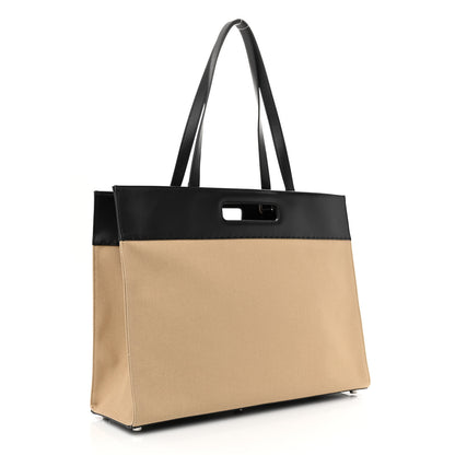 Fendi Canvas Vitello King Logo Embroidered East West Shopper Tote Sand Black 3 of 10