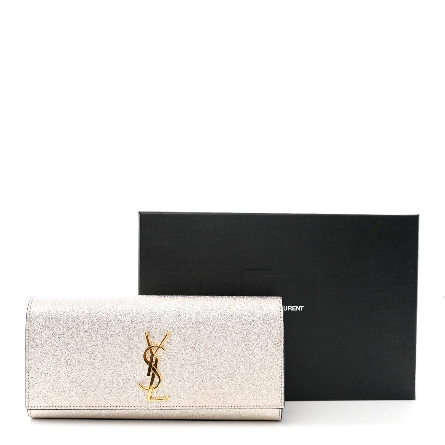 Saint Laurent Metallic Textured Calfskin Classic Monogram Cassandre Clutch Pale Gold 8 of 8