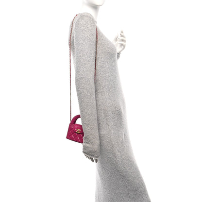 Chanel Shiny Aged Calfskin Quilted Mini Nano Kelly Shopper Dark Pink 2 of 11