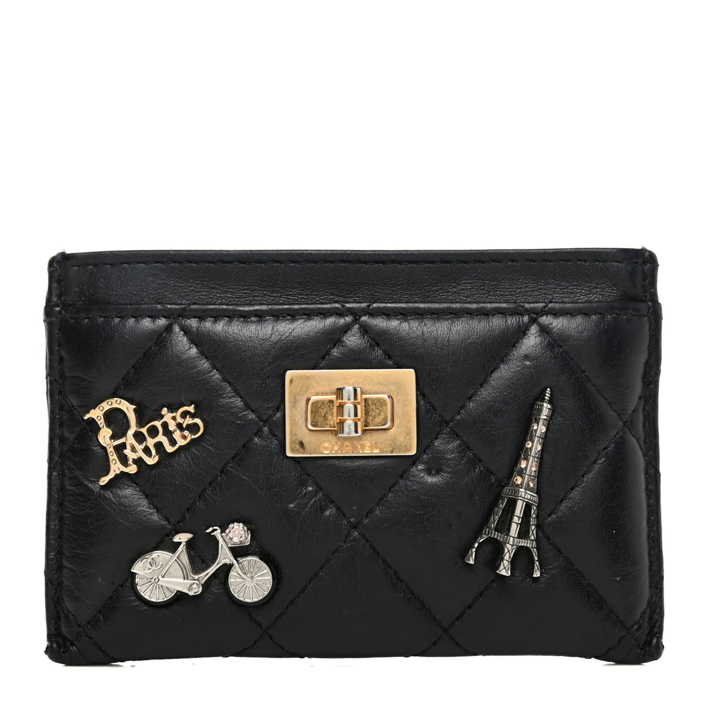 Aged Calfskin Quilted Lucky Charms Reissue Card Holder Black