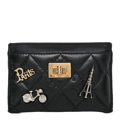 Chanel Aged Calfskin Quilted Lucky Charms Reissue Card Holder Black 1 of 7