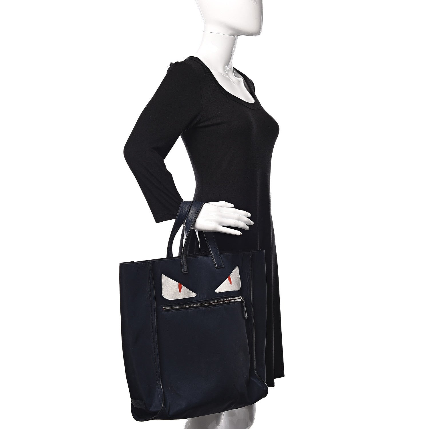 Fendi Nylon Vitello Elite Monster Eyes Tote Blue Scuro White Multicolor 2 of 10