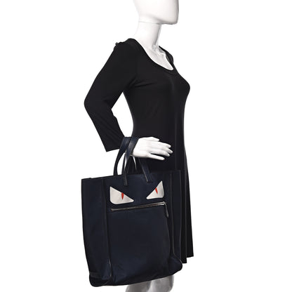 Fendi Nylon Vitello Elite Monster Eyes Tote Blue Scuro White Multicolor 2 of 10