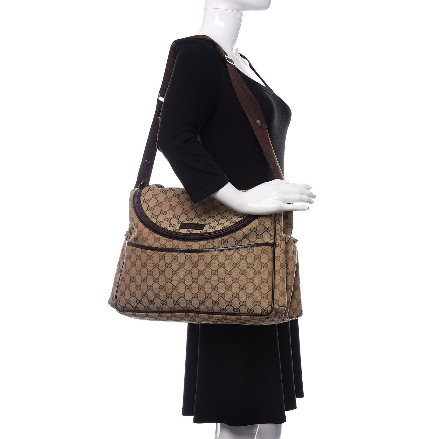 Monogram Natural Pigskin Large Diaper Bag Beige Ebony Cocoa Dark Chocolate