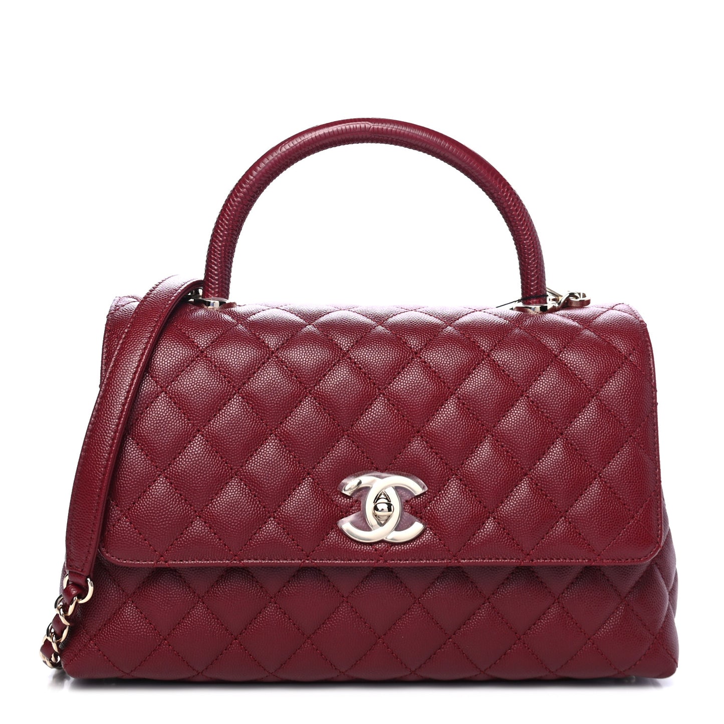 Caviar Lizard Embossed Quilted Small Coco Handle Flap Burgundy