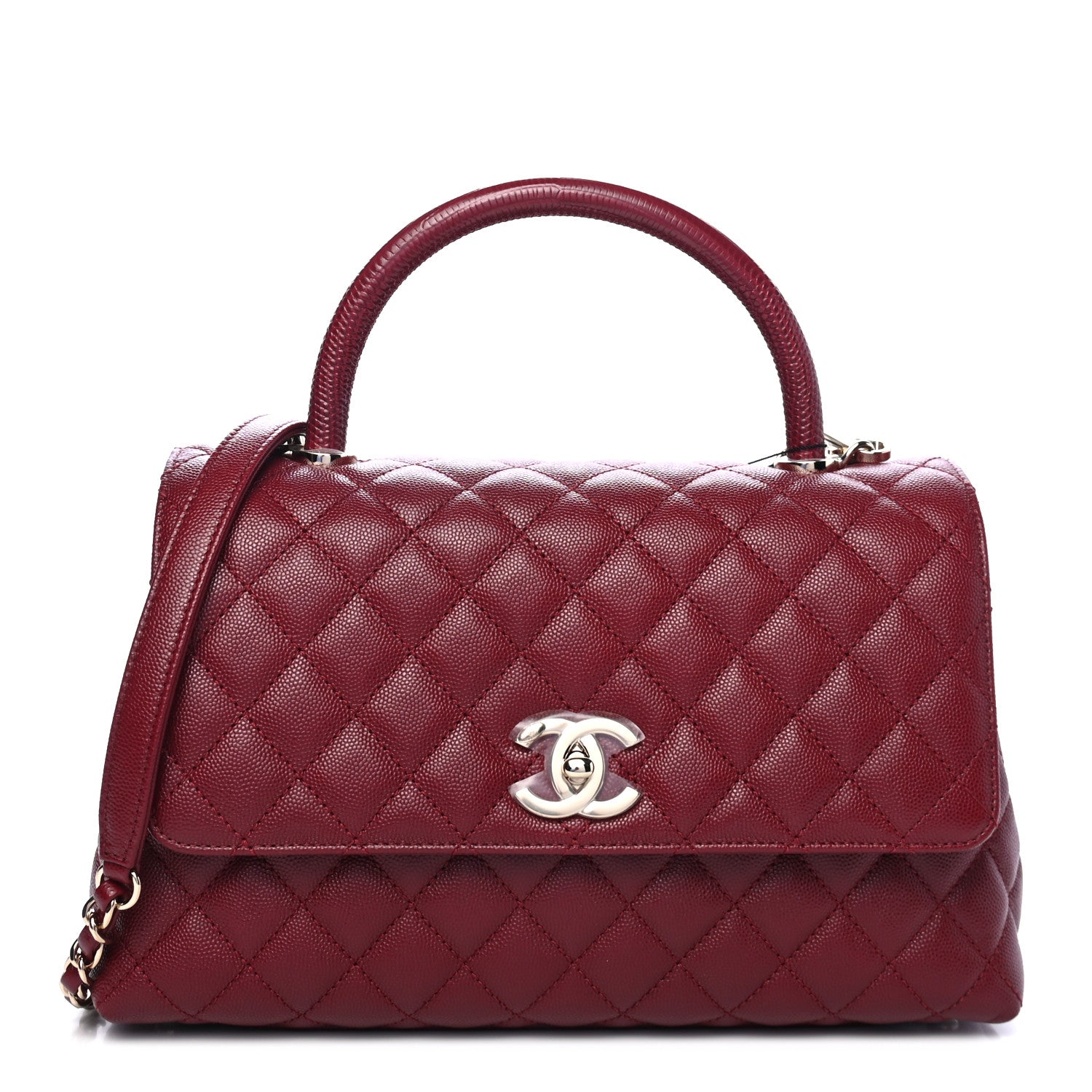 Chanel Caviar Lizard Embossed Quilted Small Coco Handle Flap Burgundy 1 of 4