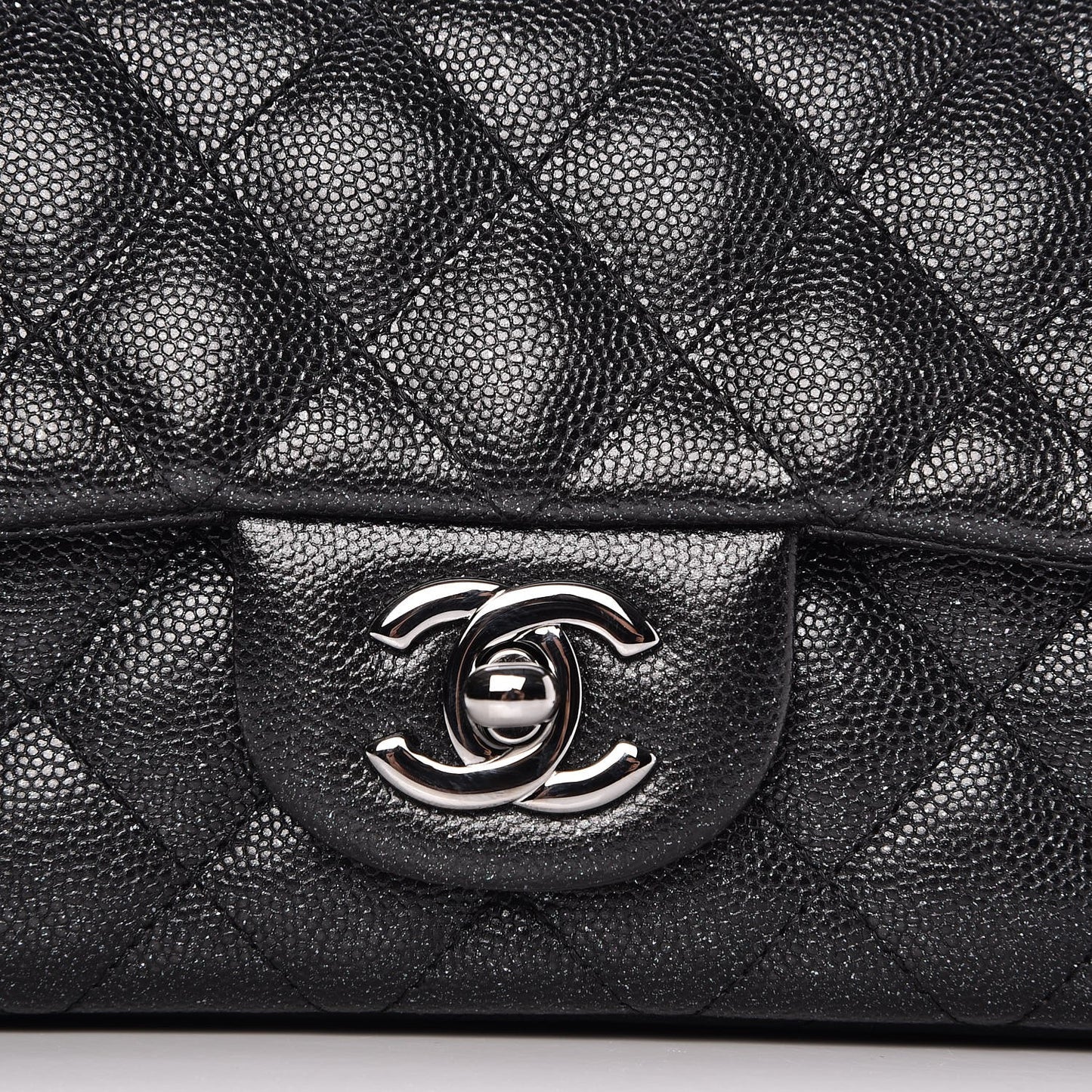 Iridescent Caviar Quilted Mini Rectangular Flap Black