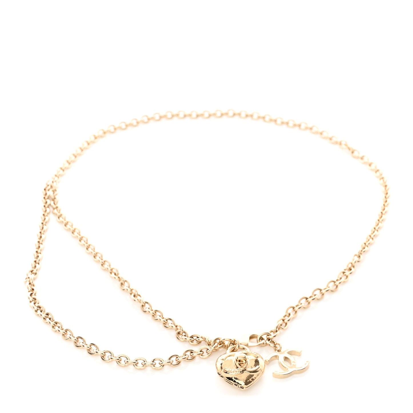 Metal Chain CC Heart Turnlock Belt Gold
