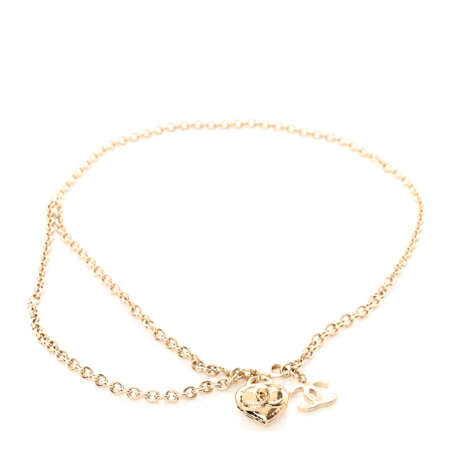 Chanel Metal Chain CC Heart Turnlock Belt Gold 1 of 4
