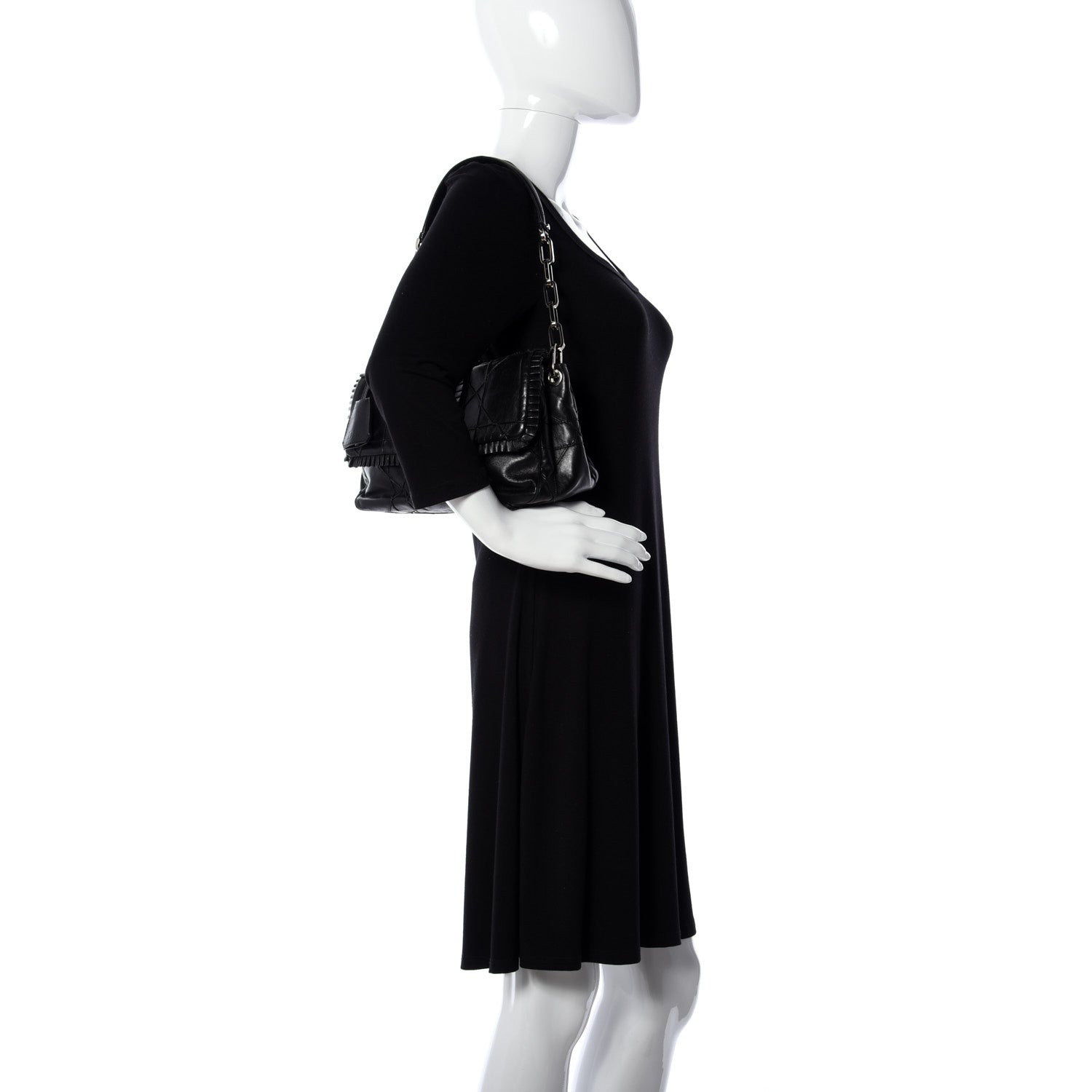 Christian Dior Lambskin Cannage Ruffle New Lock Flap Black 2 of 10