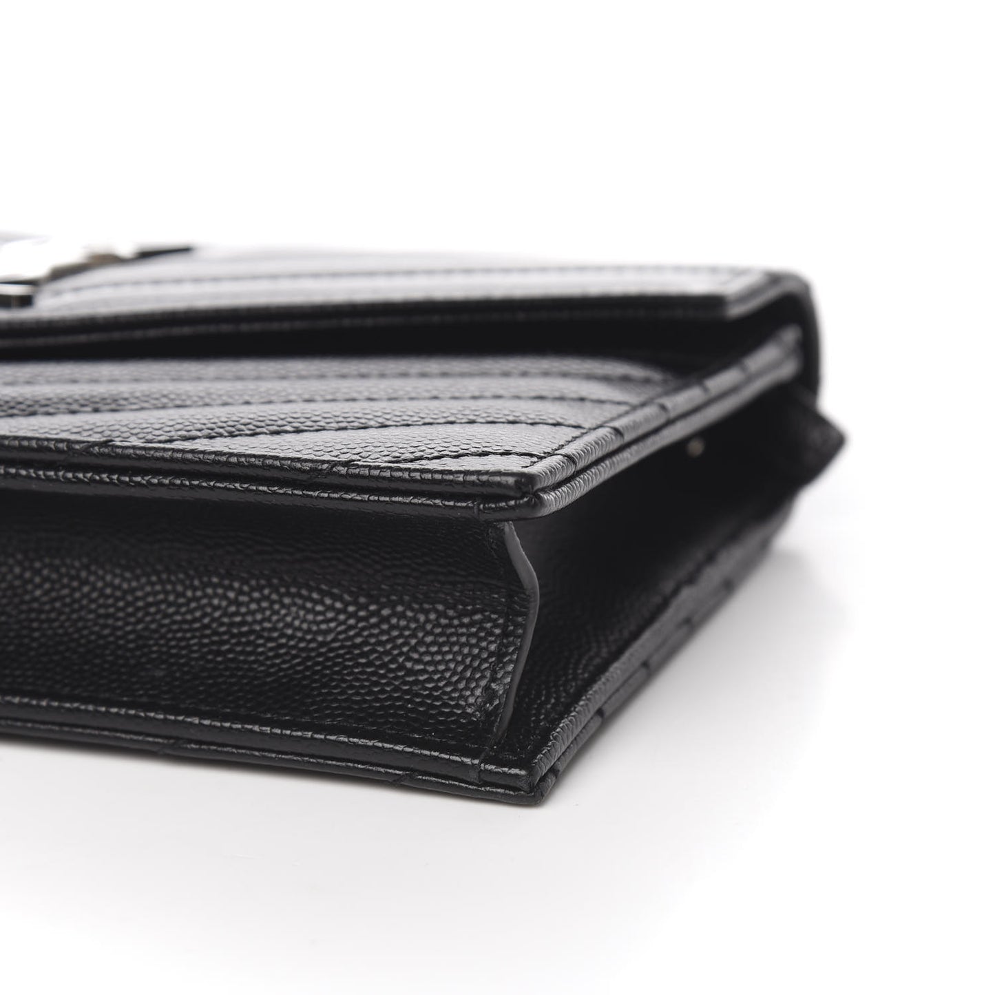Grain De Poudre Matelasse Chevron Monogram Envelope Chain Wallet Black