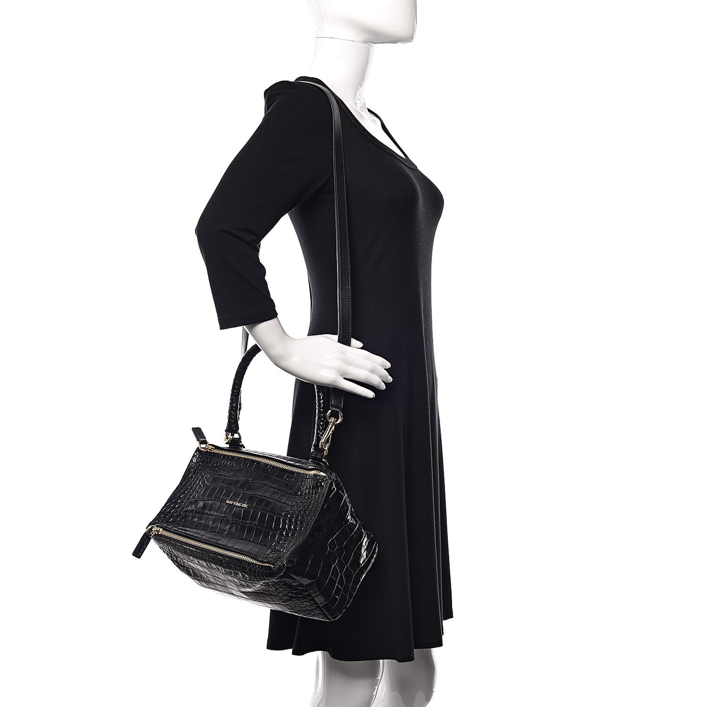 Calfskin Crocodile Embossed Small Pandora Black