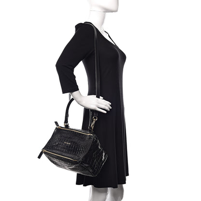 Givenchy Calfskin Crocodile Embossed Small Pandora Black 2 of 13