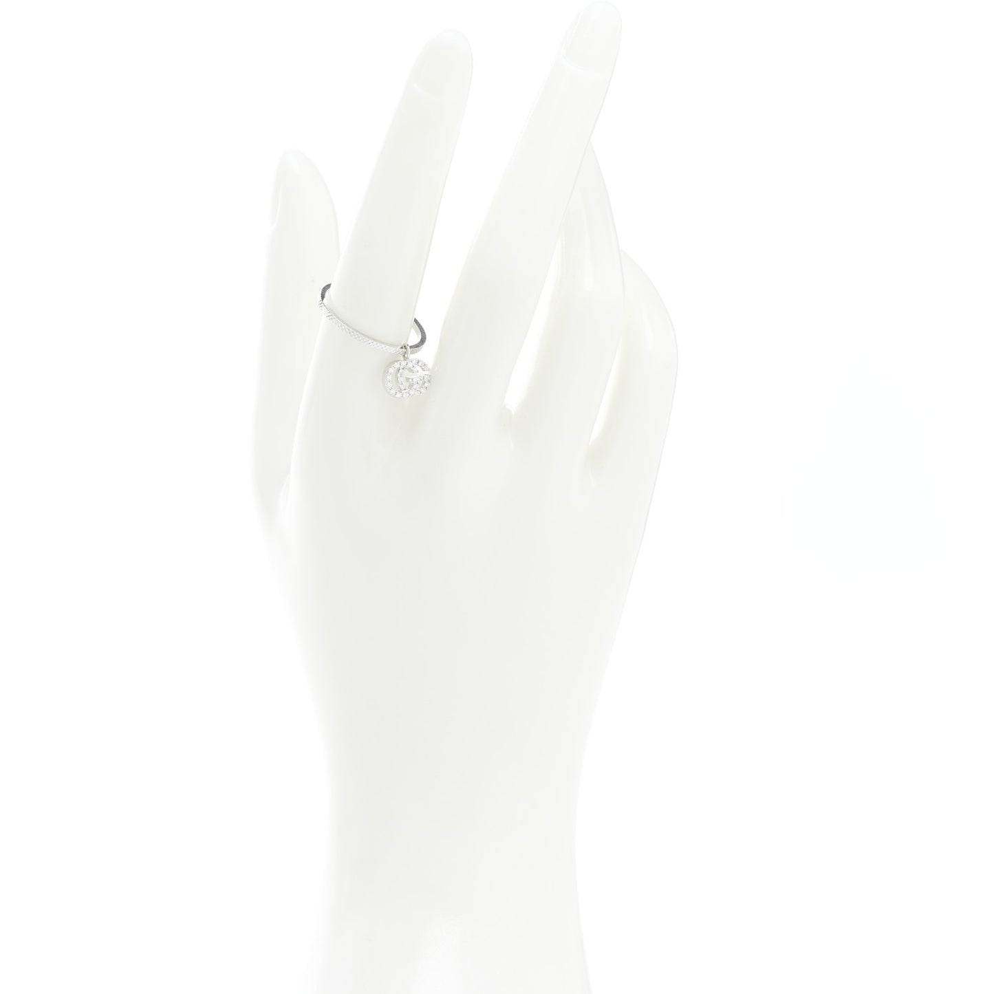 18K White Gold Diamond Running G Charm Ring 55 7.25