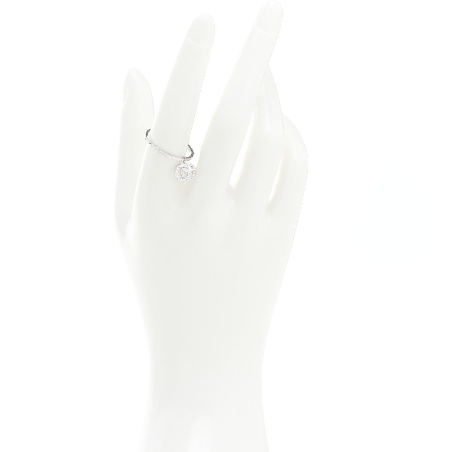 Gucci 18K White Gold Diamond Running G Charm Ring 55 7.25 2 of 6