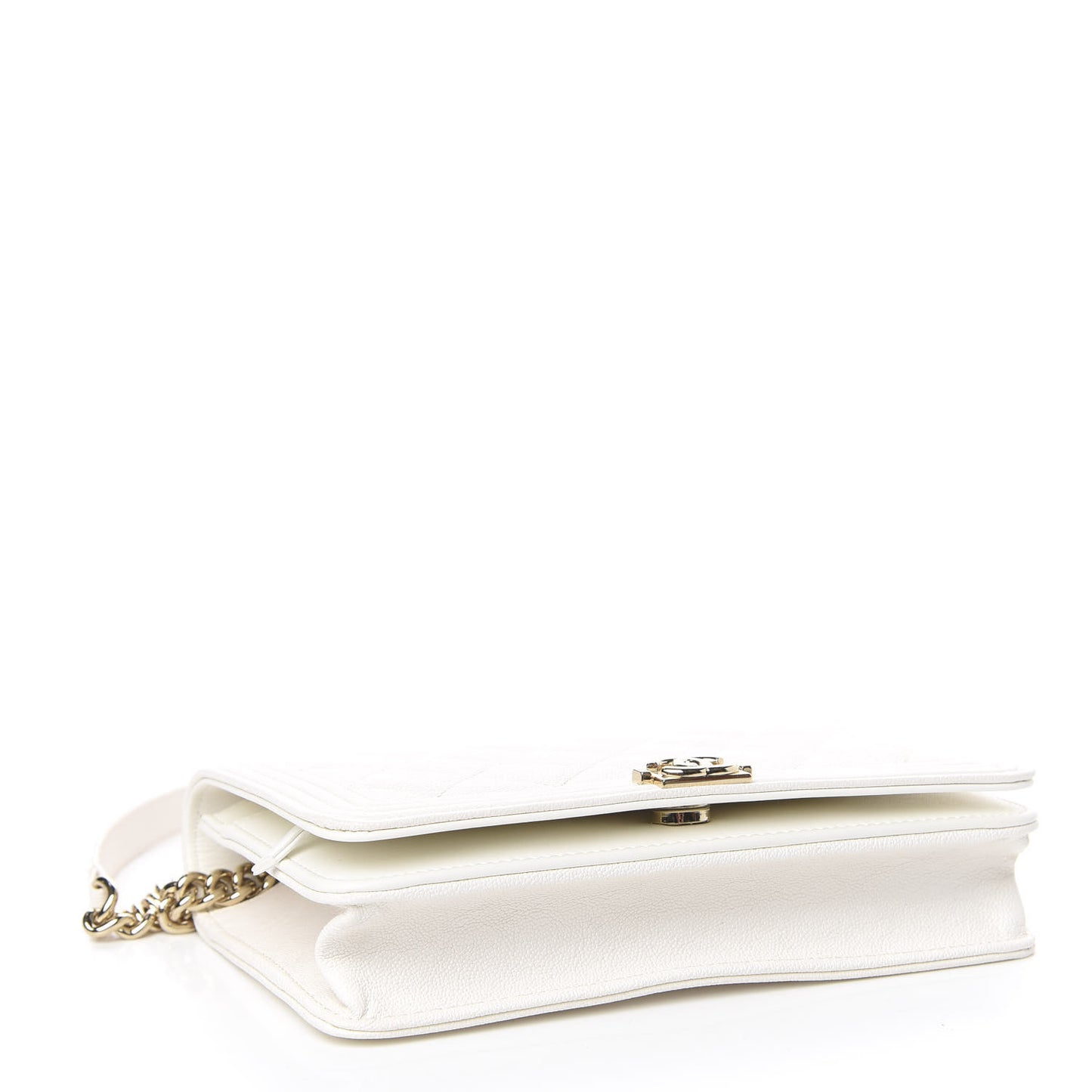 Caviar Quilted Boy Wallet On Chain WOC White