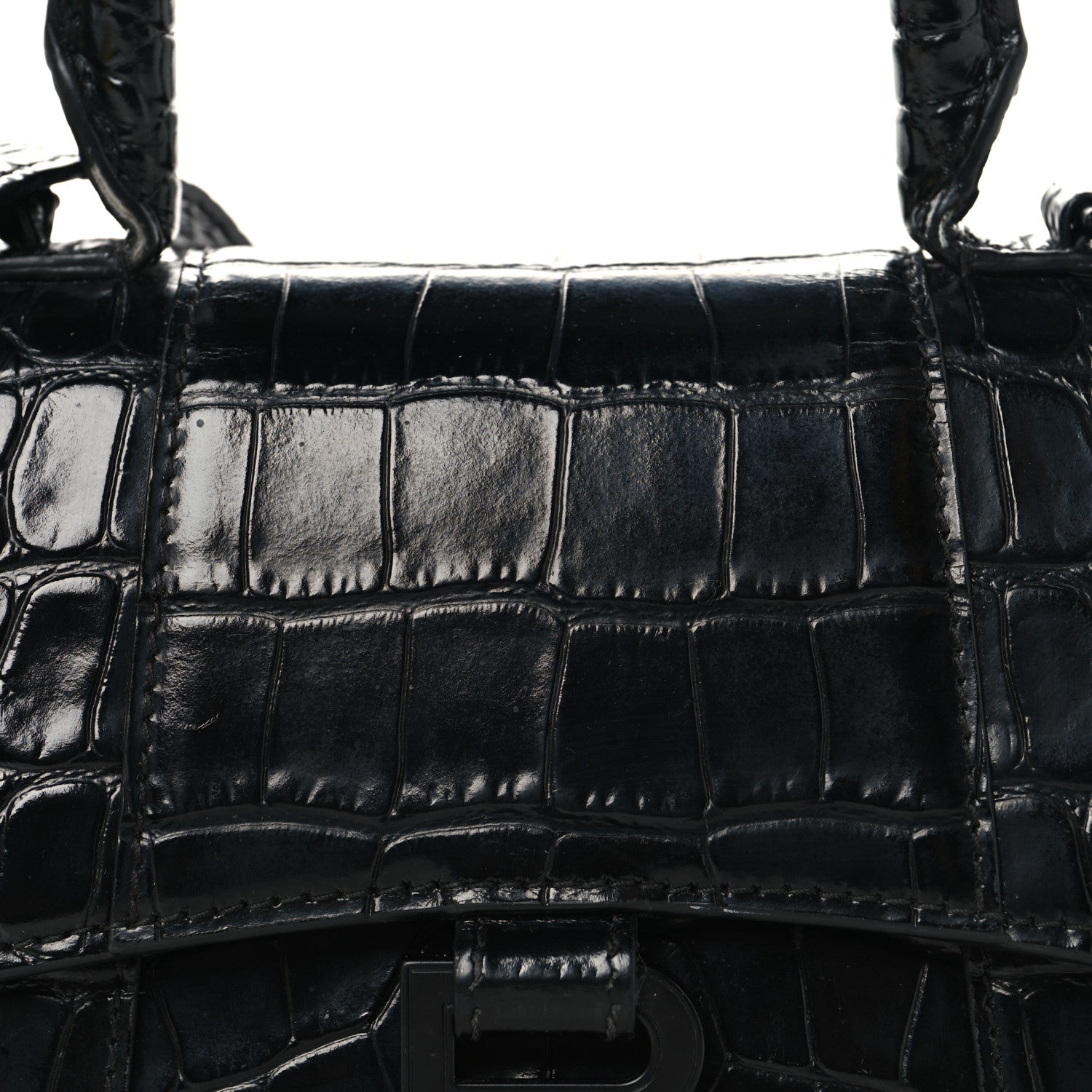 Balenciaga Shiny Calfskin Monochrome Crocodile Embossed Small