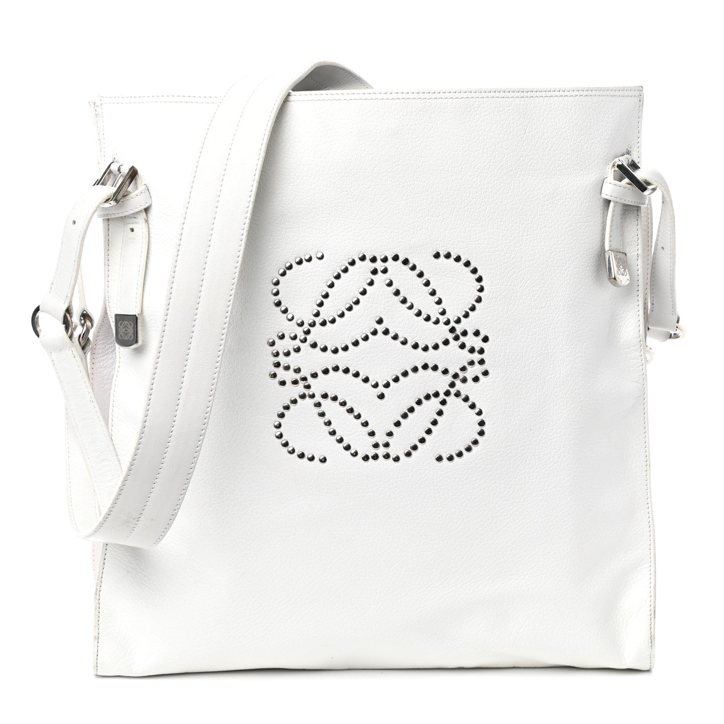 Calfskin Studded Shopping Tote White