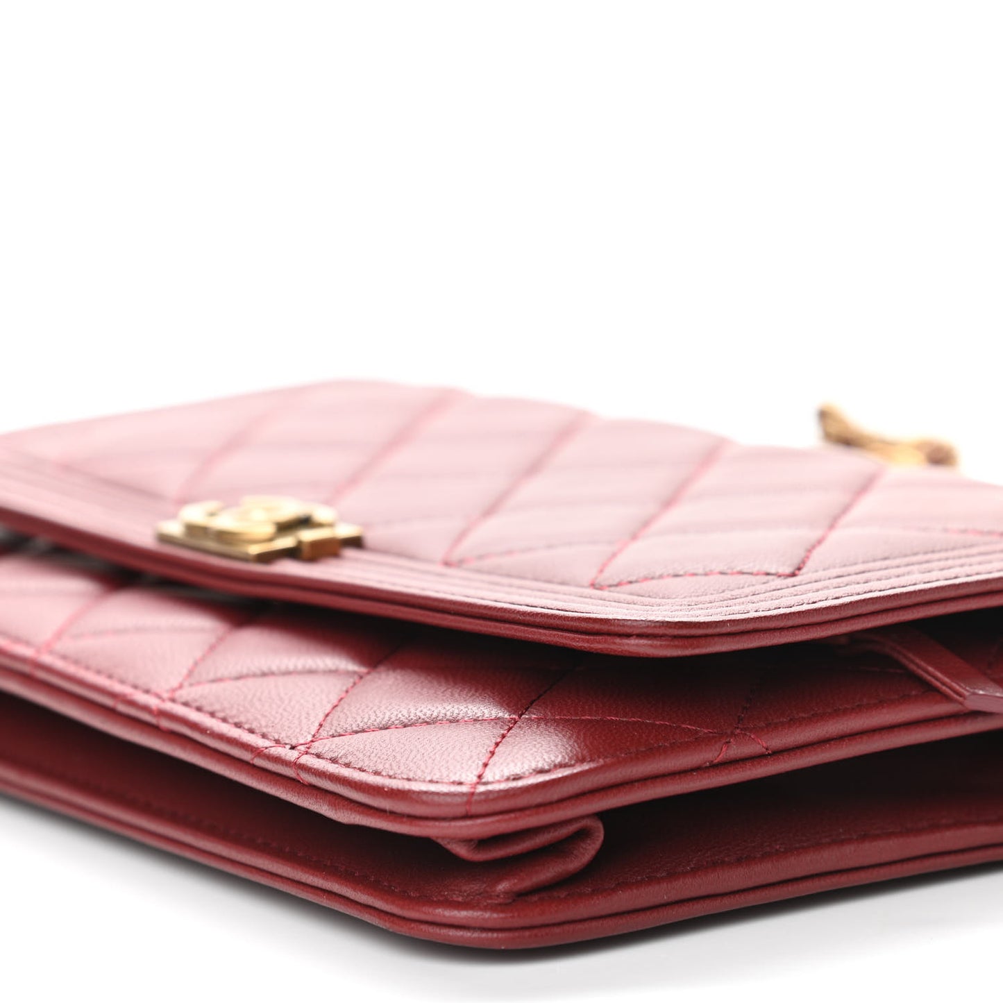 Lambskin Quilted Boy Wallet On Chain WOC Dark Red