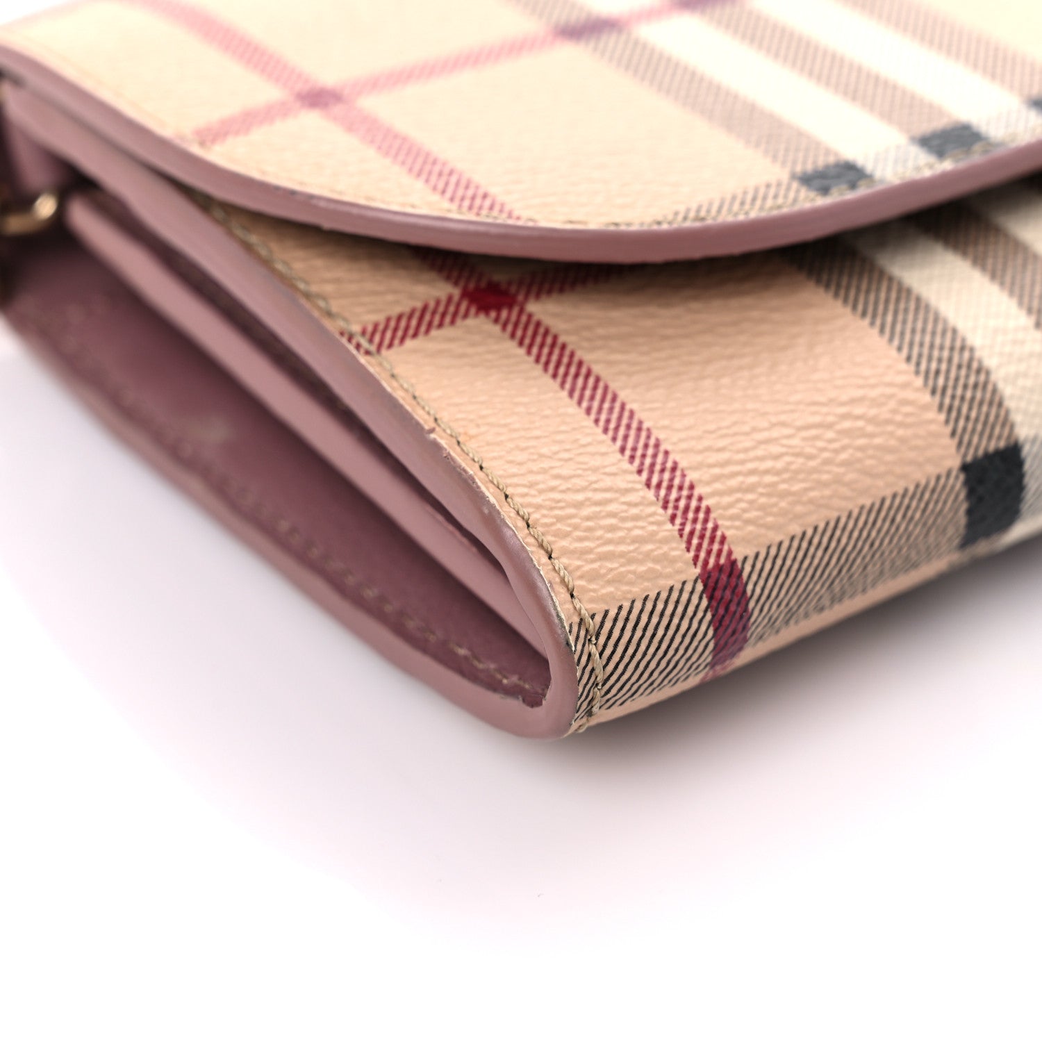 Burberry Haymarket Check Henley Wallet On Chain Dusty Pink 7 of 15