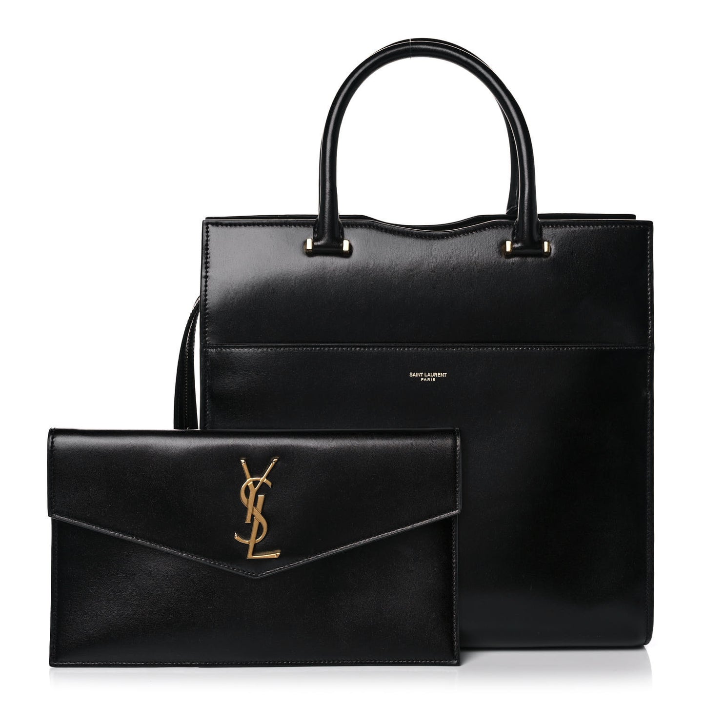 Shiny Calfskin Large Uptown Tote Black