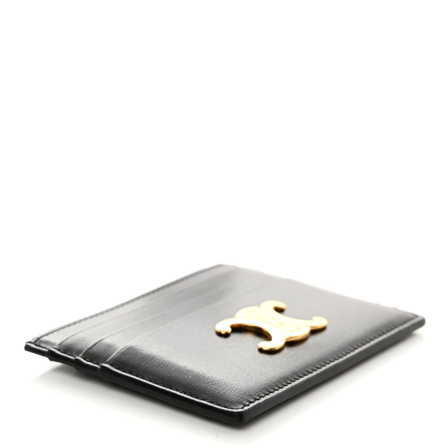 Shiny Calfskin Triomphe Card Holder Black
