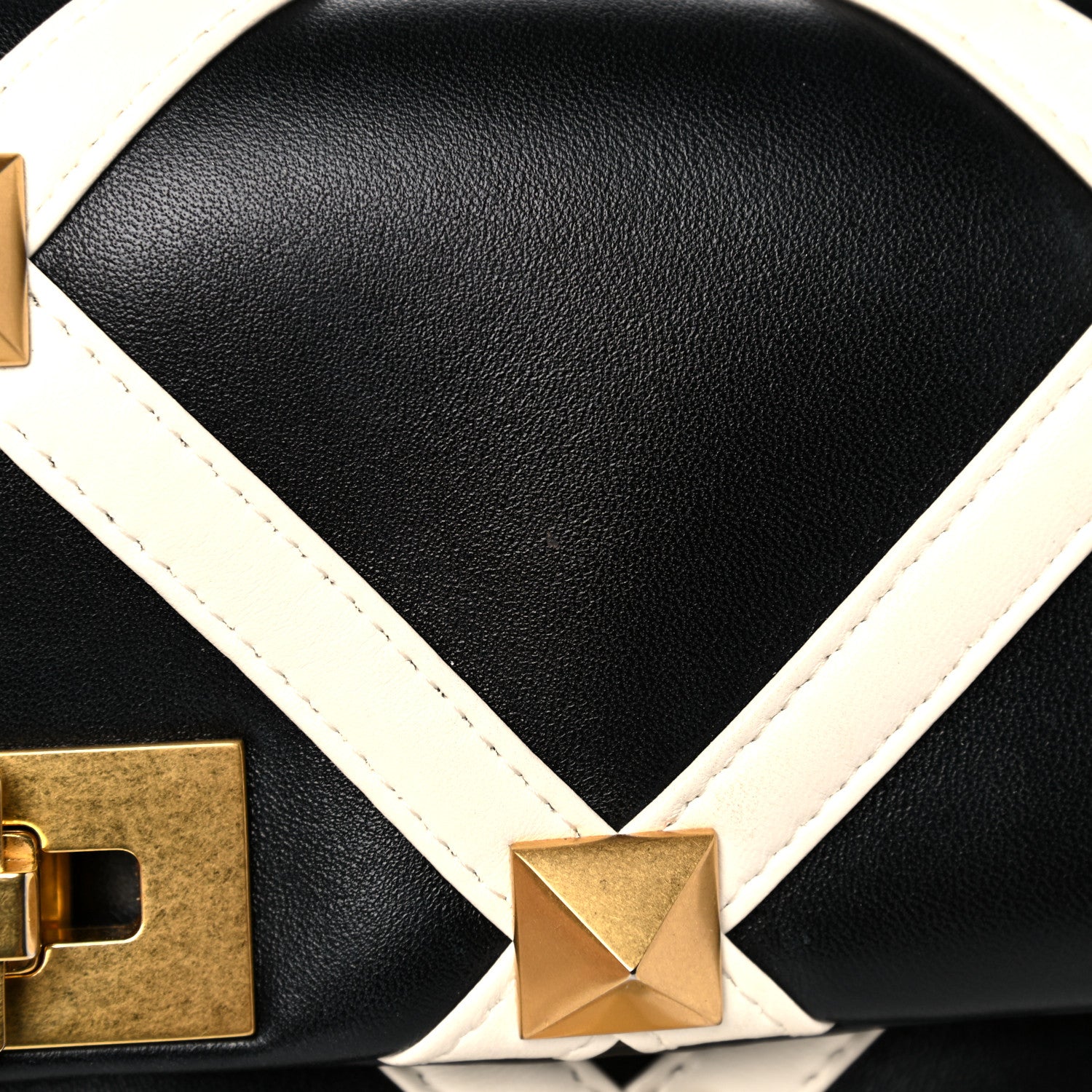 Valentino Garavani Nappa Large Roman Stud Shoulder Bag Black White 13 of 14