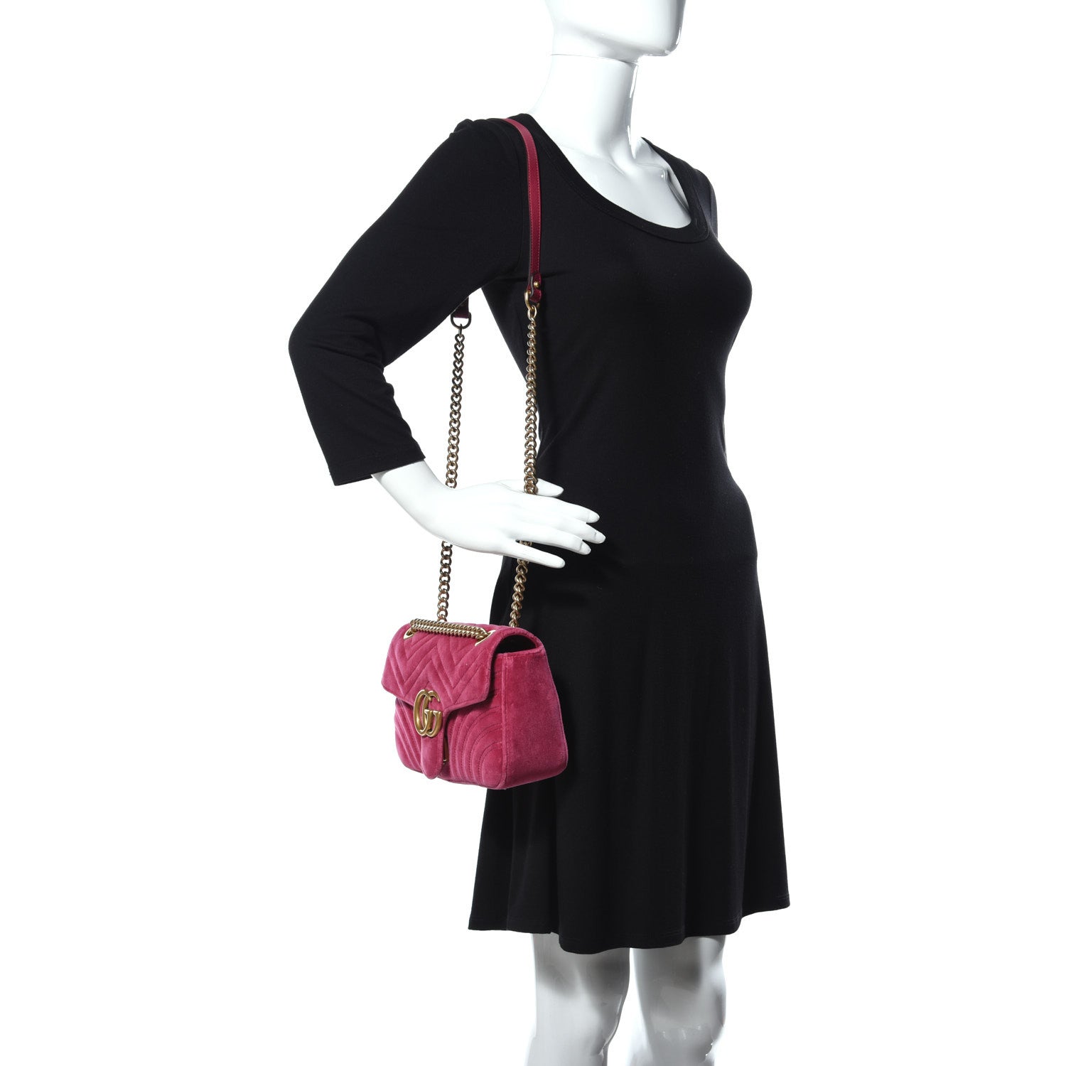 Gucci Velvet Matelasse Small GG Marmont Shoulder Bag Light Raspberry Rose 2 of 12