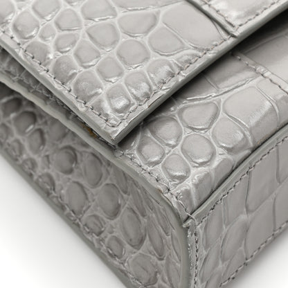 Balenciaga Shiny Calfskin Crocodile Embossed Hourglass Chain Bag Steel Grey 12 of 15
