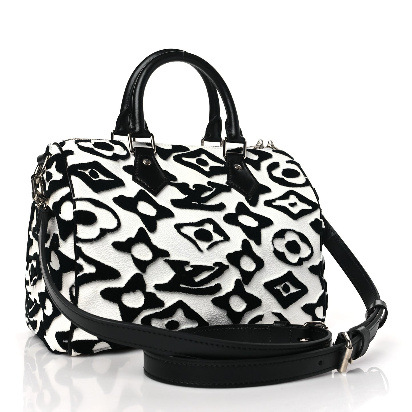 X UF Tufted Monogram Speedy Bandouliere 25 White Black