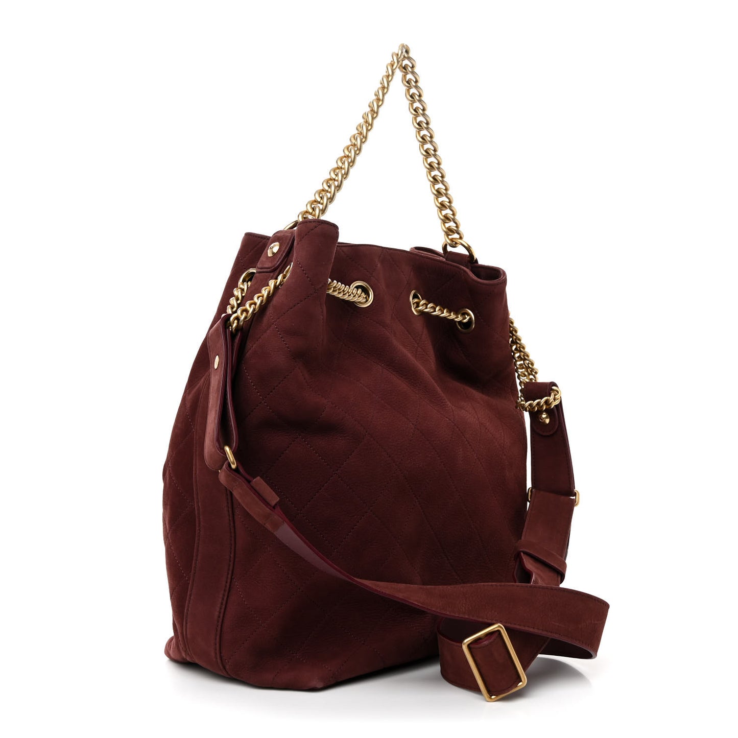 Suede Calfskin Small On My Shoulder Drawstring Bag Burgundy