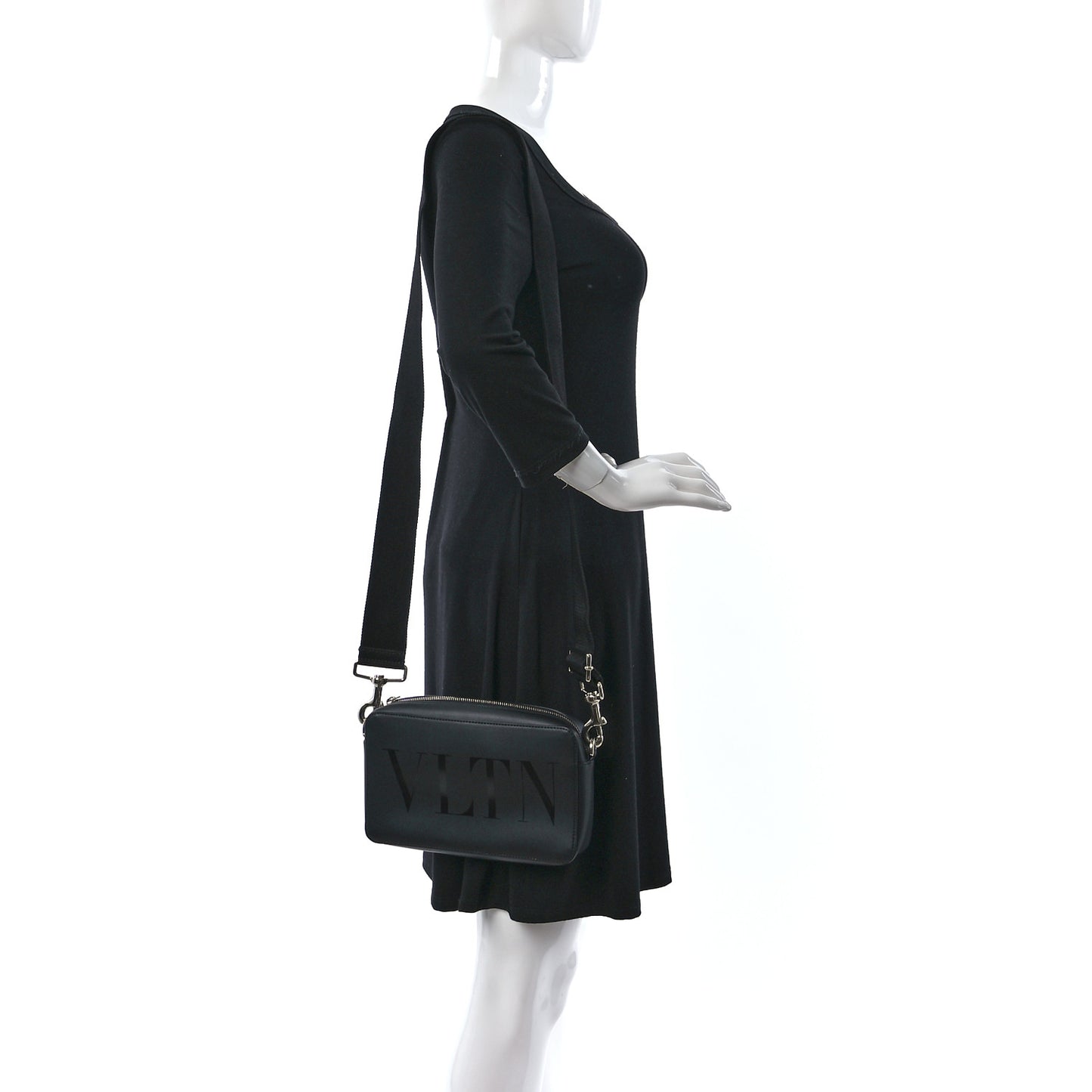 Calfskin VLTN Print Crossbody Bag Black