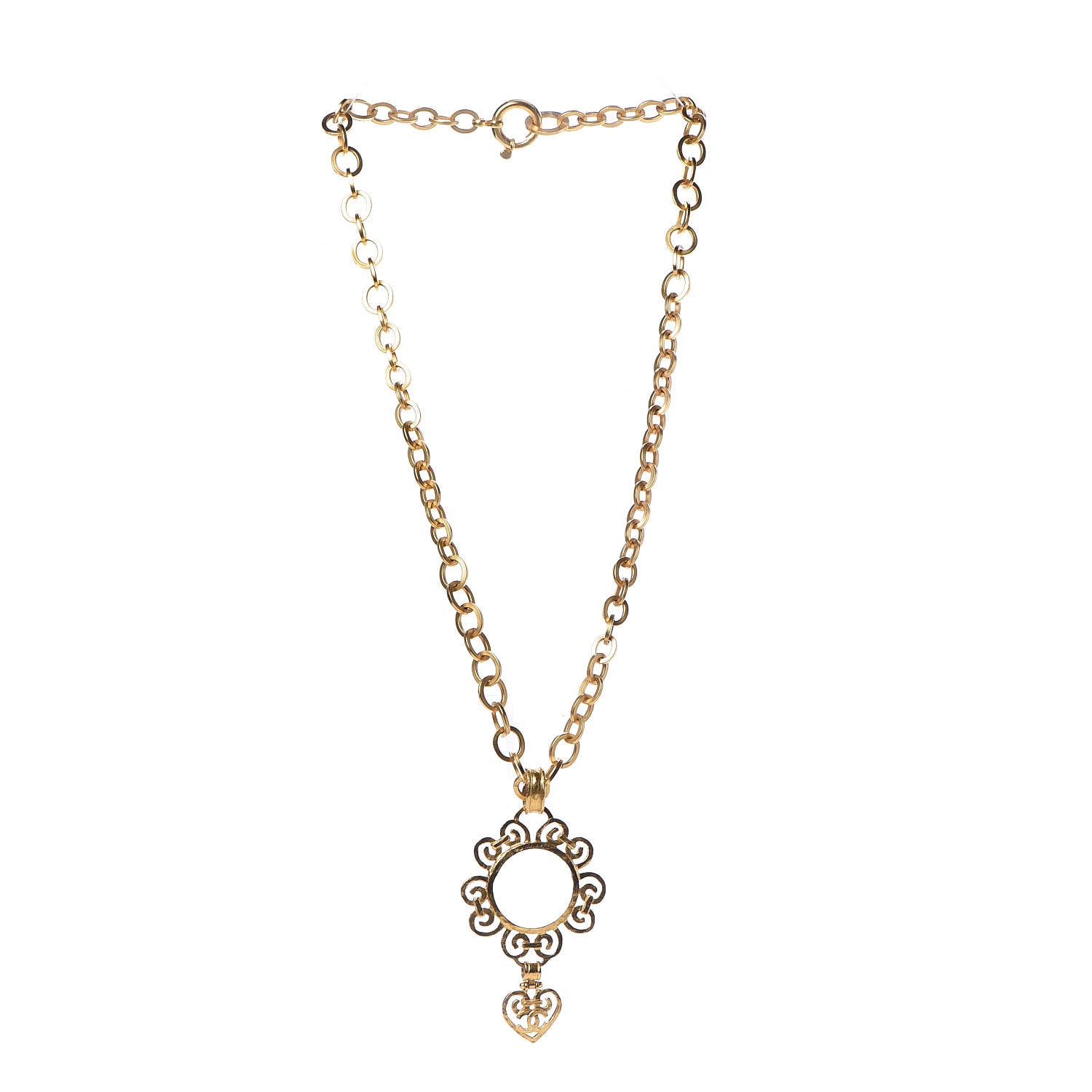 Chanel Loupe Magnifying Glass CC Heart Drop Necklace Gold 3 of 5