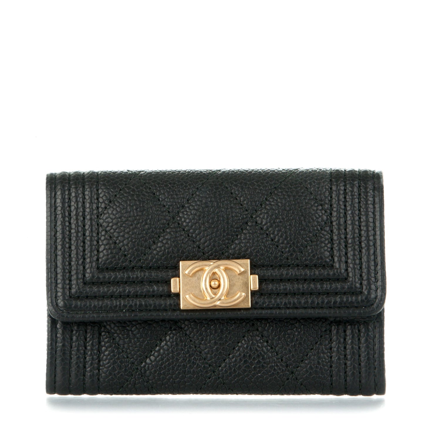 Caviar Quilted Boy Flap Card Holder Black