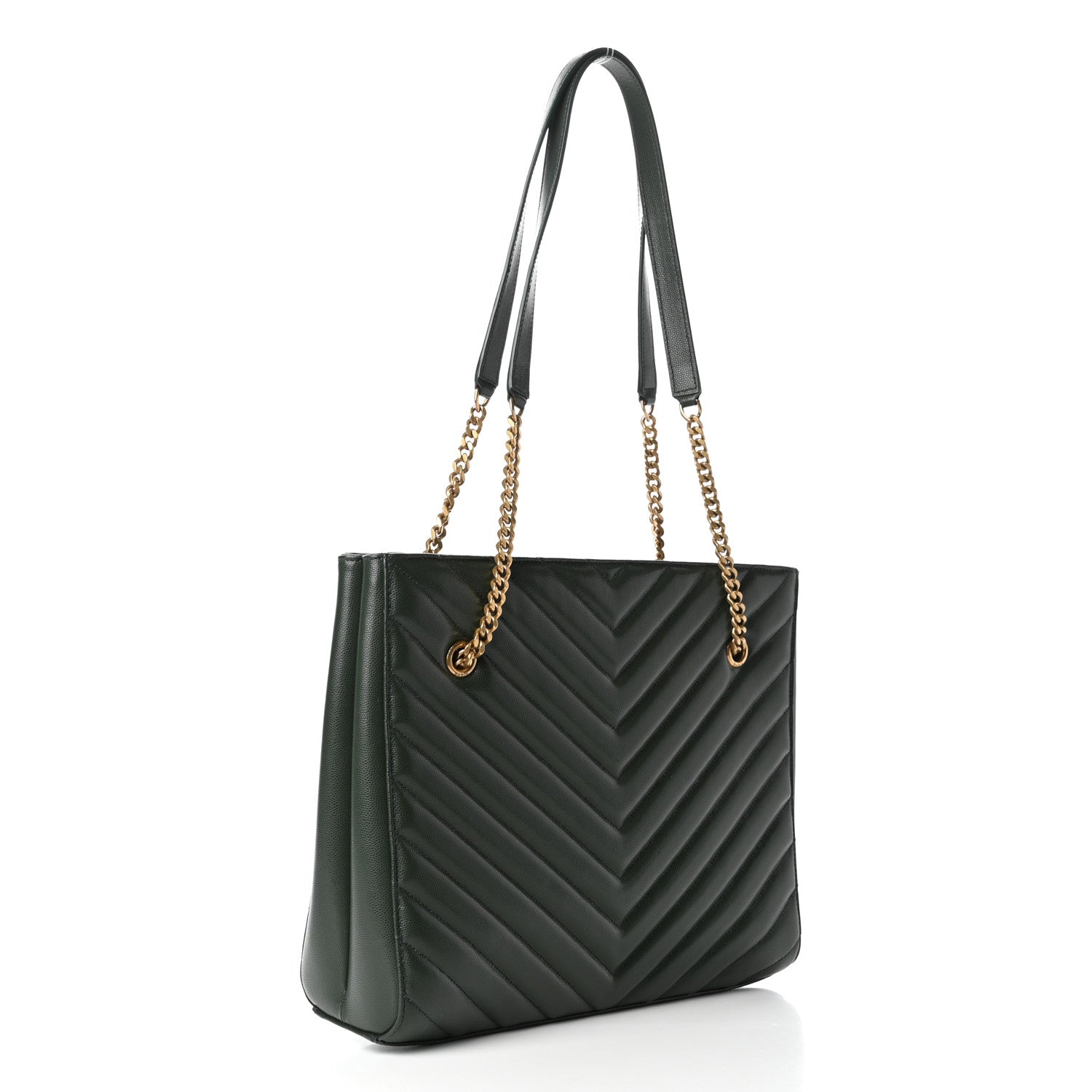 Saint Laurent Grain de Poudre Matelasse Chevron Medium Tribeca Shopping Bag Vert Fonce 3 of 8