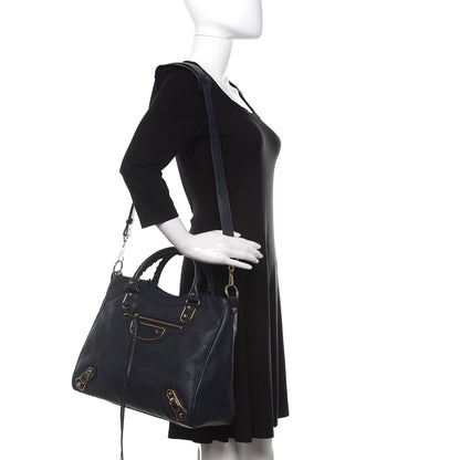 Balenciaga Chevre Gold Metallic Edge Hardware Velo Bleu Nuit Dark Sea 2 of 10