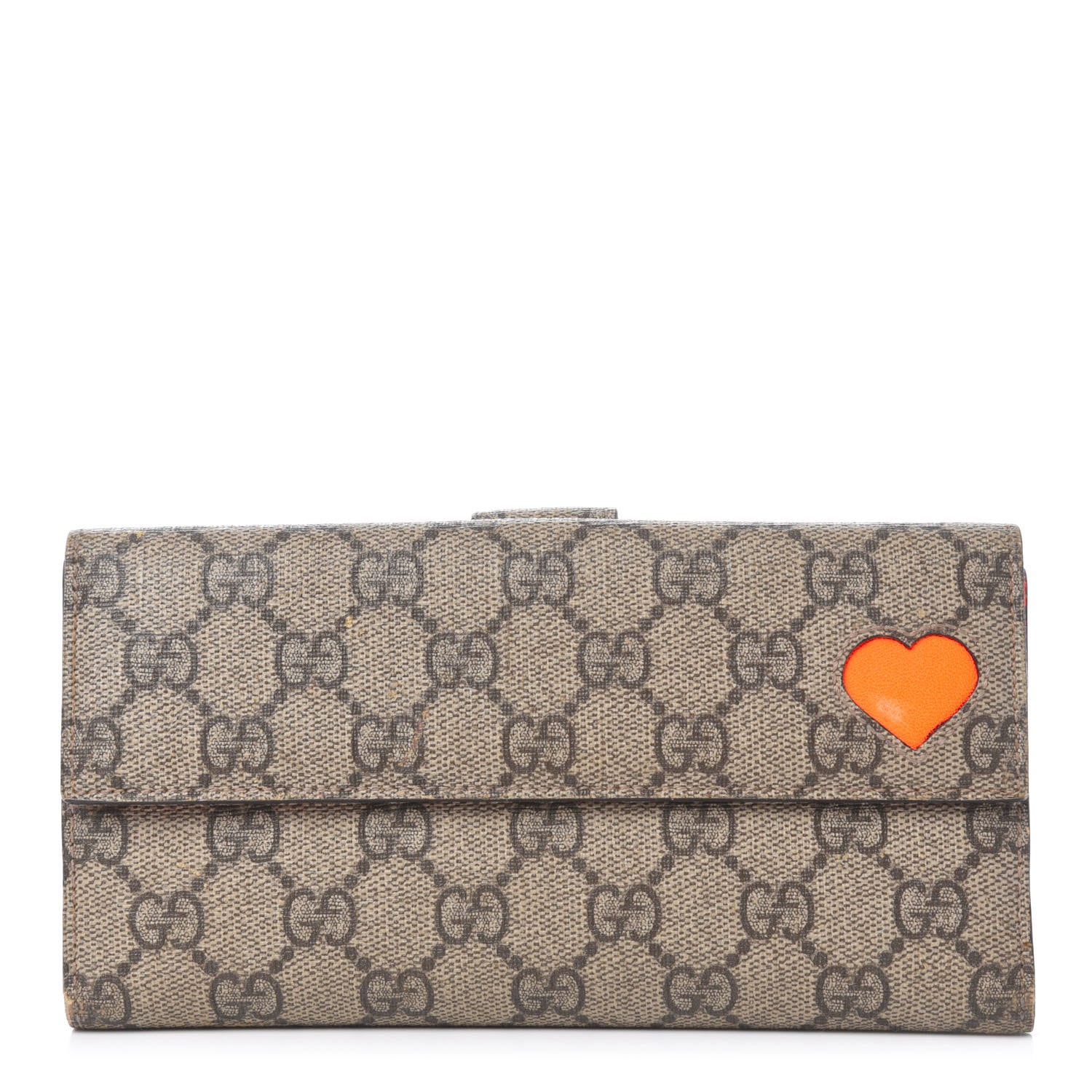 Gucci GG Supreme Monogram Continental Heart Wallet Beige Fluorescent Orange 1 of 13
