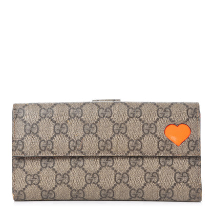 Gucci GG Supreme Monogram Continental Heart Wallet Beige Fluorescent Orange 1 of 13