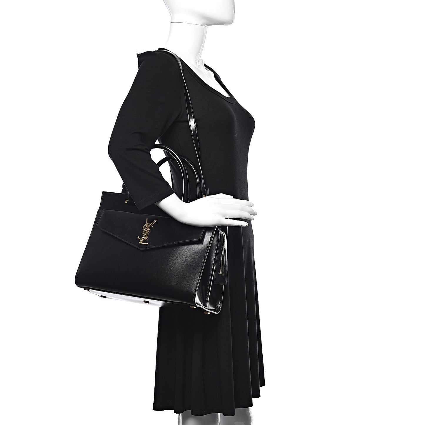 Shiny Calfskin Medium Uptown Tote Black