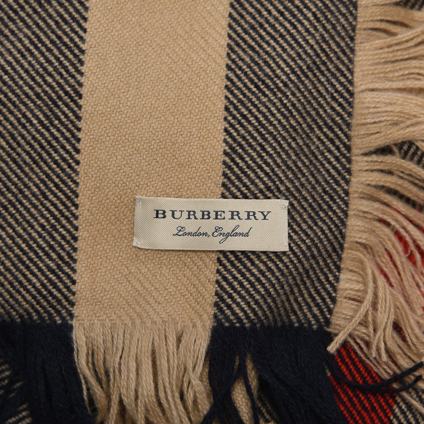Wool Half Mega Check Fringe Scarf Camel