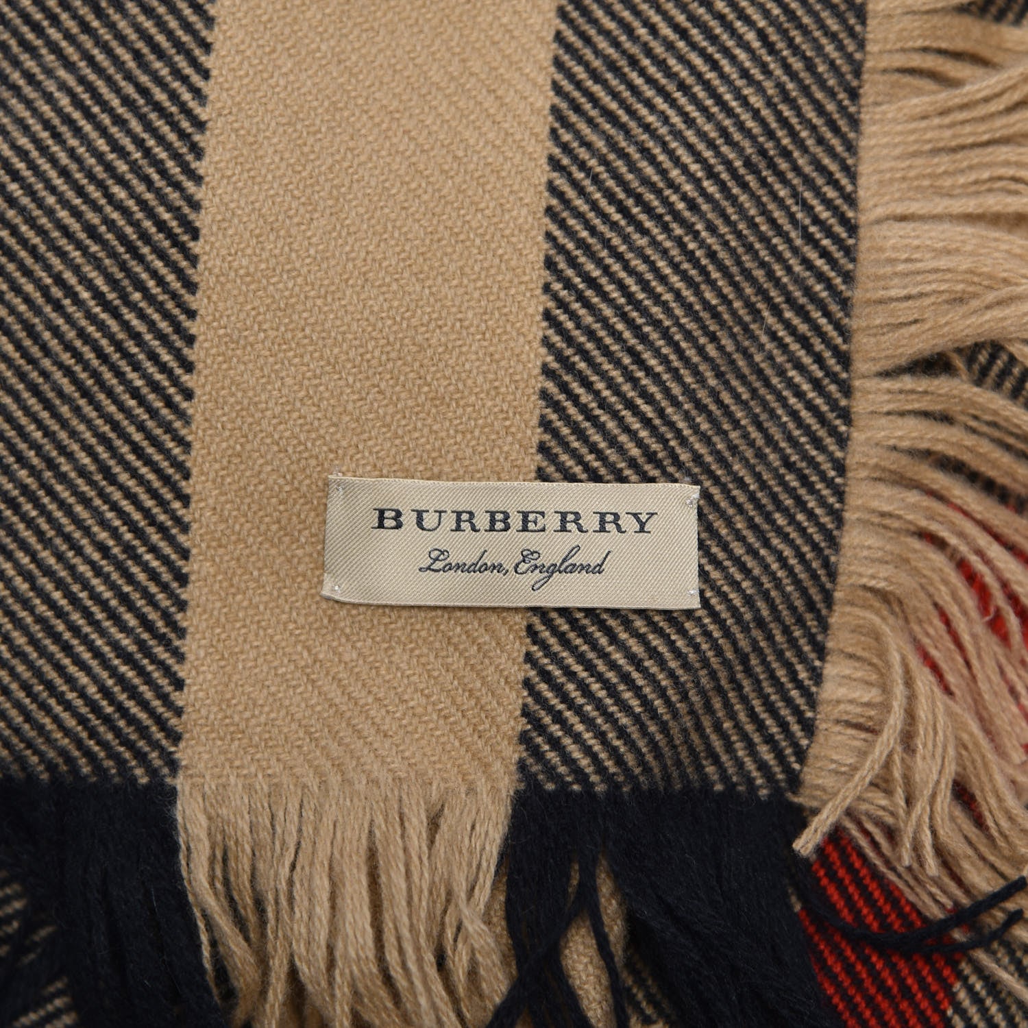Burberry Wool Half Mega Check Fringe Scarf Camel 5 of 5