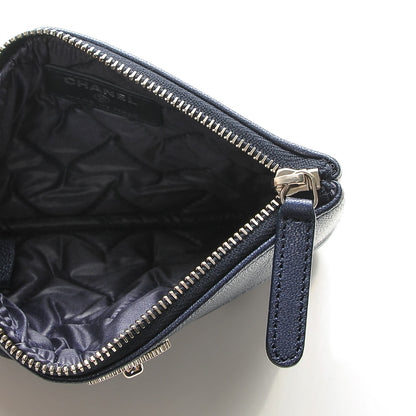 Chanel Metallic Sheepskin Chevron Quilted Small Vintage Mademoiselle Cosmetic Case Navy 5 of 7