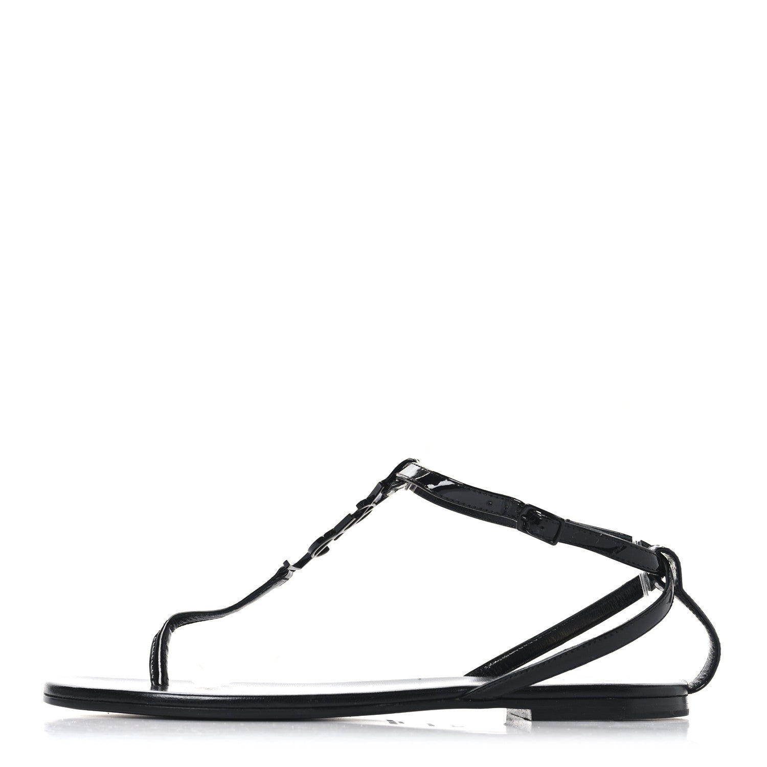 Saint Laurent Patent Calfskin Nu Pieds 05 Sandals 37 Black 1 of 9