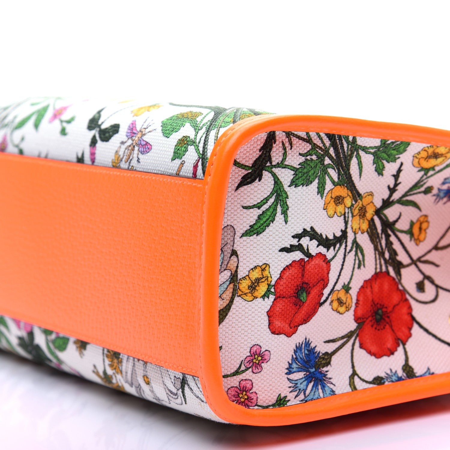 Gucci Canvas Medium Flora Tote White Multicolor Orange Fluo 7 of 14