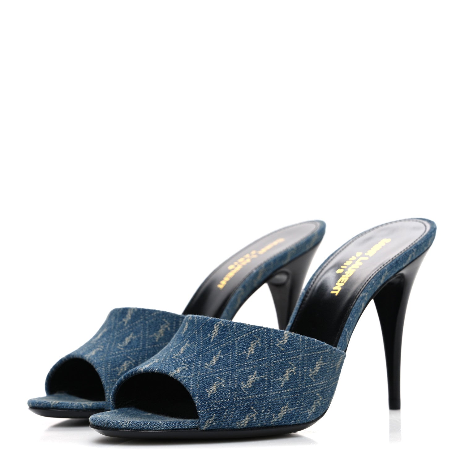 Saint Laurent Denim Monogram La 16 Mule Sandals 38 Blue Jeans 4 of 11