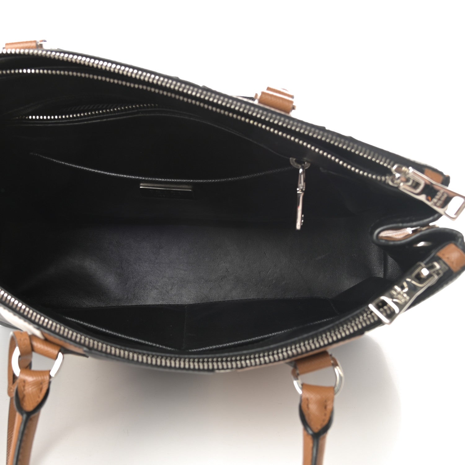 Prada Saffiano Baiadera Striped Medium Galleria Double Zip Tote Caramel Black White 6 of 13