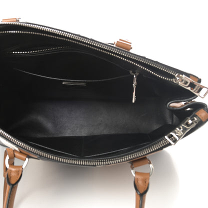 Prada Saffiano Baiadera Striped Medium Galleria Double Zip Tote Caramel Black White 6 of 13